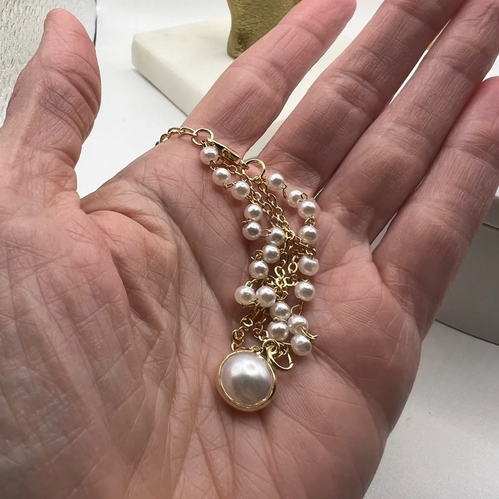 Quartz Watch and Gold‎ Tone & Faux Pearl Bracelet Set NEW